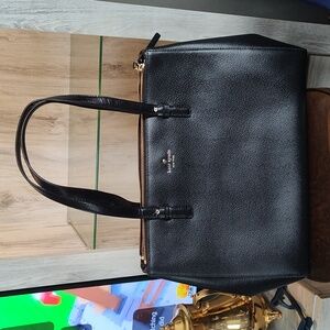 Kate Spade Black Leather Tote Bag 11"H * 16"W New No Tags Defacing Label